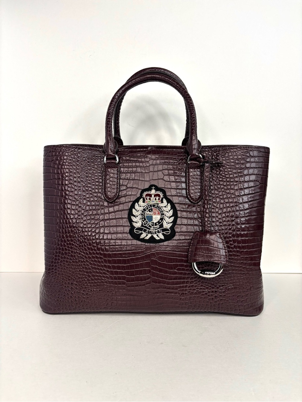 Ralph Lauren Bullion Large Marcy Satchel Croc-Embossed Mahogany Leather Bag - Picture 16 of 16